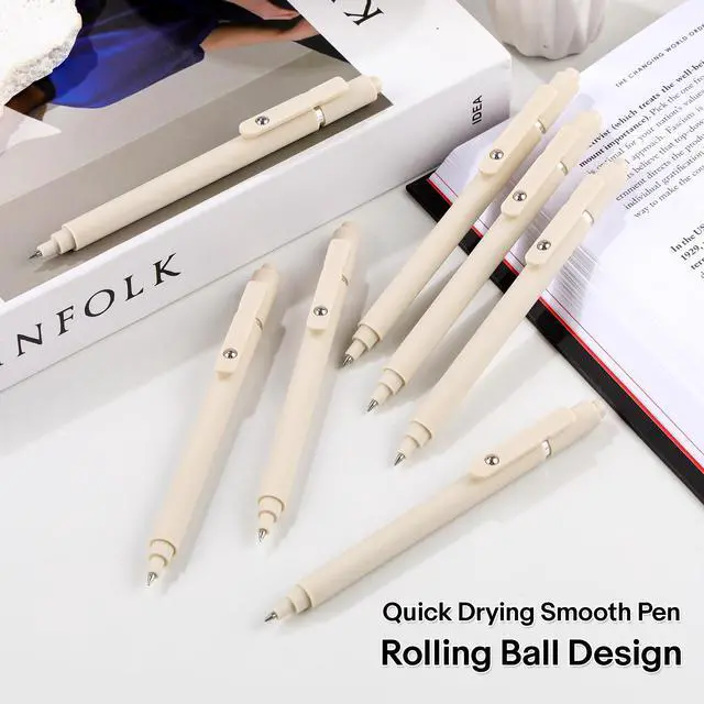 Alt view image 6 of 7 - Aesthetic Pens Beige Pens 5Pcs 0.5mm Quick Dry Black Ink Gel Pens Fine Point Smooth Writing Cute Pen Japanese Stationary Home Work Essentials Nurse School Gifts Office Supplies