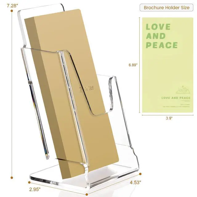 Alt view image 2 of 7 - Acrylic Brochure Holder 4x9 Inch,Clear Pamphlet Holder Display Stand for Trifold 4 Inch Flyers,Pamphlets,Booklets,Menu,Leaflets for Office,Home,Store,Trade Exhibition,1 Pack,A6