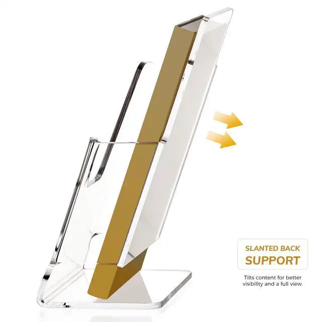 Alt view image 3 of 7 - Acrylic Brochure Holder 4x9 Inch,Clear Pamphlet Holder Display Stand for Trifold 4 Inch Flyers,Pamphlets,Booklets,Menu,Leaflets for Office,Home,Store,Trade Exhibition,1 Pack,A6