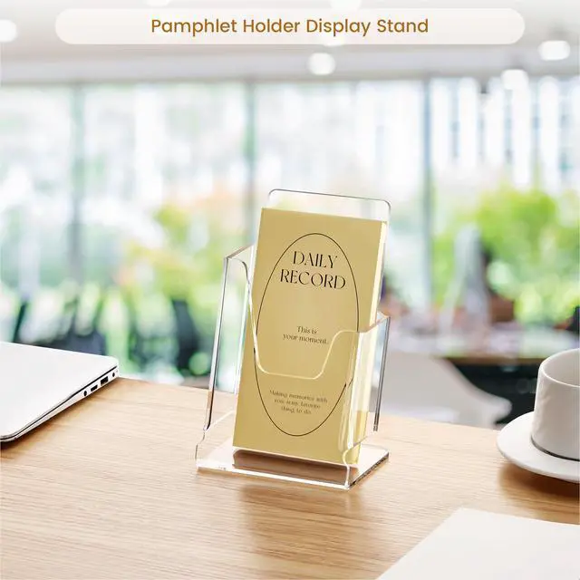 Alt view image 5 of 7 - Acrylic Brochure Holder 4x9 Inch,Clear Pamphlet Holder Display Stand for Trifold 4 Inch Flyers,Pamphlets,Booklets,Menu,Leaflets for Office,Home,Store,Trade Exhibition,1 Pack,A6