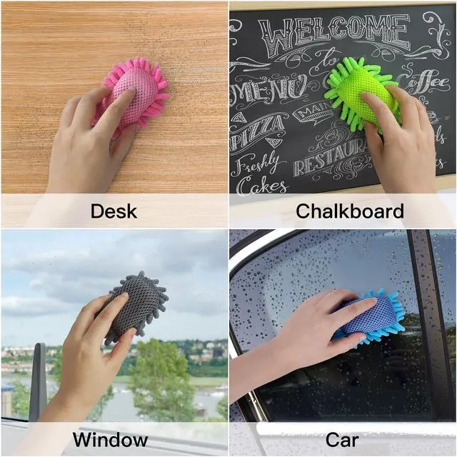 Alt view image 5 of 6 - 4 Pieces Magnetic Microfiber Shag Whiteboard Eraser, Washable Microfiber Shag Dry Erase Board Eraser for Markers, Chalk, Home and Office (Gray/Green/Blue/Pink)
