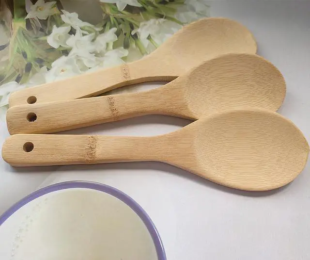 Alt view image 4 of 7 - 9 Inch Bamboo Rice Scoops Paddles, Wooden Non-stick Rice Spatula, Large Wood Serving Salad Spoons Scooper for Cooking, Stirring Soup, Sushi Kitchen Utensil Set (3 Pack)