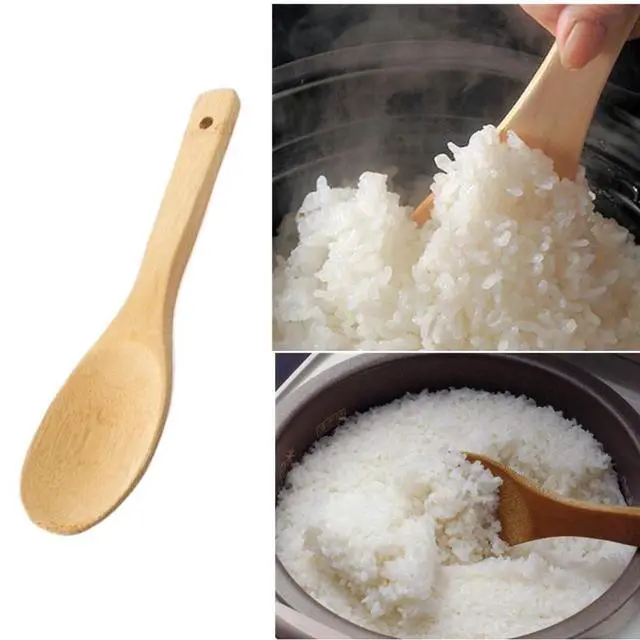 Alt view image 6 of 7 - 9 Inch Bamboo Rice Scoops Paddles, Wooden Non-stick Rice Spatula, Large Wood Serving Salad Spoons Scooper for Cooking, Stirring Soup, Sushi Kitchen Utensil Set (3 Pack)