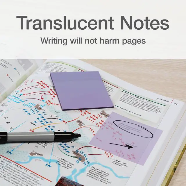 Alt view image 2 of 7 - Translucent Sticky Notes, Transparent Self-Stick Notes, 3" x 3", Pastel Colors, 8 Pads, 50 Notes Per Pad, 400 Sheets (1006595)