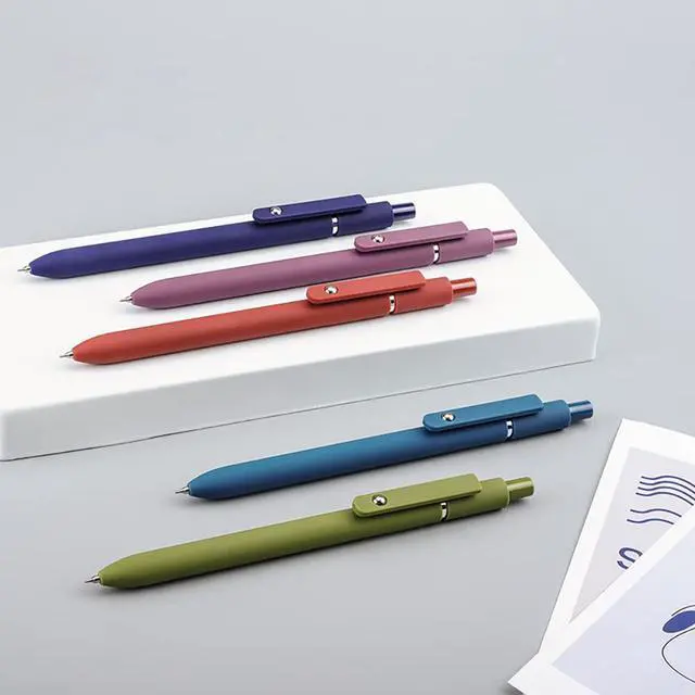 Alt view image 2 of 5 - 5PCS Gel Pens Quick Dry Ink Pens Fine Point 0.5mm Retractable Press Gel Pens Rolling Ball Black Ink Smooth Writing for Office School Student Exercise (Retro)