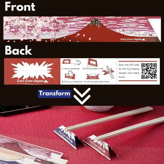 Alt view image 3 of 6 - 40 Pairs Disposable Chopsticks with Japan Hokusai Designed Origami Paper Rest, Individually Wrapped Chopsticks for Asian Japanese Dishes, Sushi Ramen (Red Fuji)