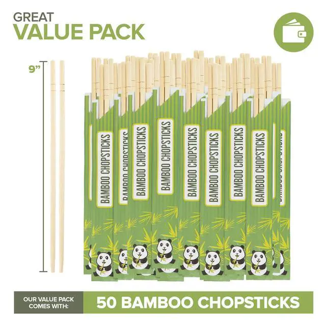 Alt view image 2 of 7 - Disposable Bamboo Chopsticks (50 Count), Bulk Separated Chopsticks for Sushi, Chinese, Japanese and Asian Food, Smooth Wooden Chop Sticks