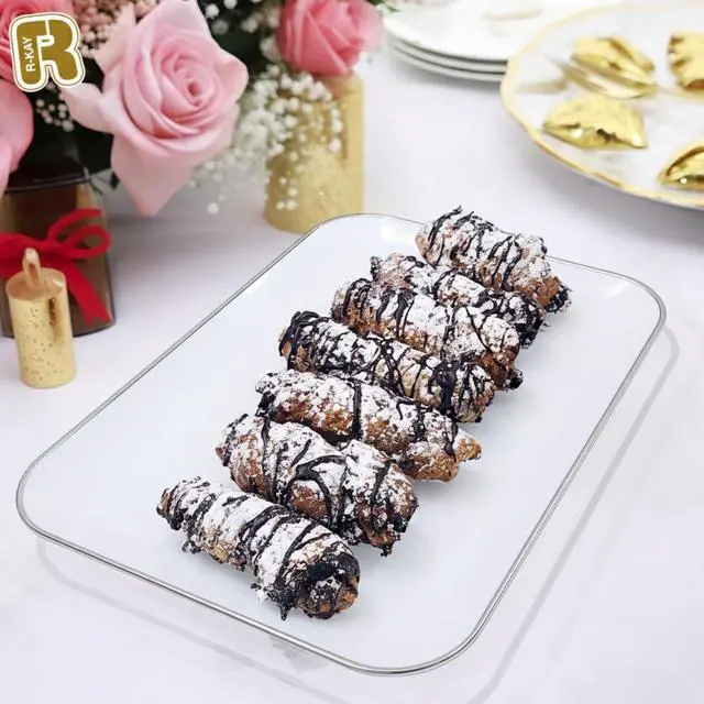 Alt view image 2 of 6 - 3 Pack Silver Plastic Serving Trays for Party - Silver Rim Serving Tray 8 x 11 Inch - Heavy Duty Dessert Trays for Food - Rectangular Party Serving Trays for Entertaining