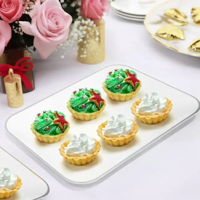 Alt view image 6 of 6 - 3 Pack Silver Plastic Serving Trays for Party - Silver Rim Serving Tray 8 x 11 Inch - Heavy Duty Dessert Trays for Food - Rectangular Party Serving Trays for Entertaining