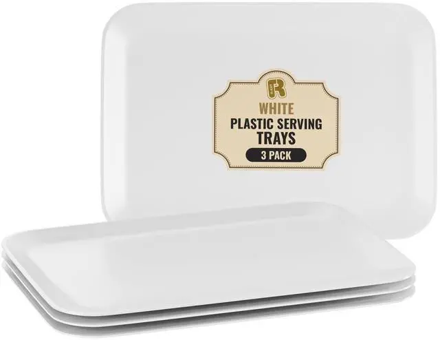 Main image of Pack White Plastic Serving Trays for Party - Rectangular, 8 by 11 in, Heavy Duty Dessert Trays for Food