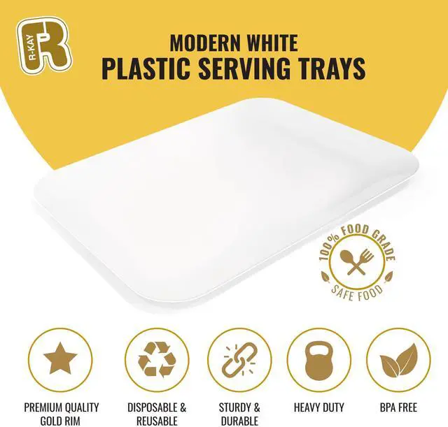 Alt view image 5 of 6 - Pack White Plastic Serving Trays for Party - Rectangular, 8 by 11 in, Heavy Duty Dessert Trays for Food