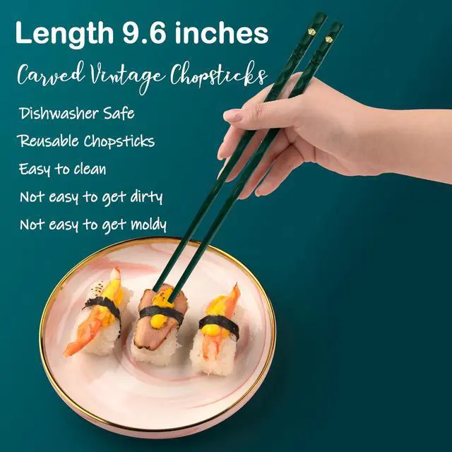 Alt view image 2 of 7 - 5 Pairs Fiberglass Multicolor Dark Color Chopsticks Reusable Non-Slip Lightweight Chinese Japanese Korean Chopsticks Dishwasher Safe, 9.6 Inch long