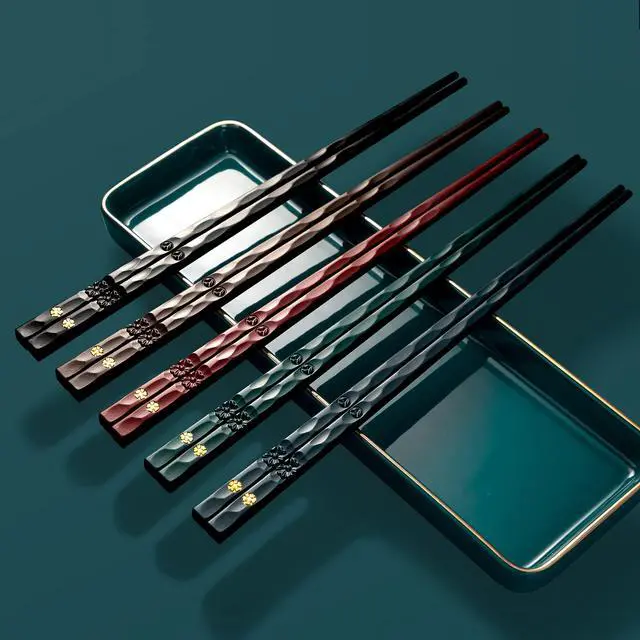 Alt view image 3 of 7 - 5 Pairs Fiberglass Multicolor Dark Color Chopsticks Reusable Non-Slip Lightweight Chinese Japanese Korean Chopsticks Dishwasher Safe, 9.6 Inch long