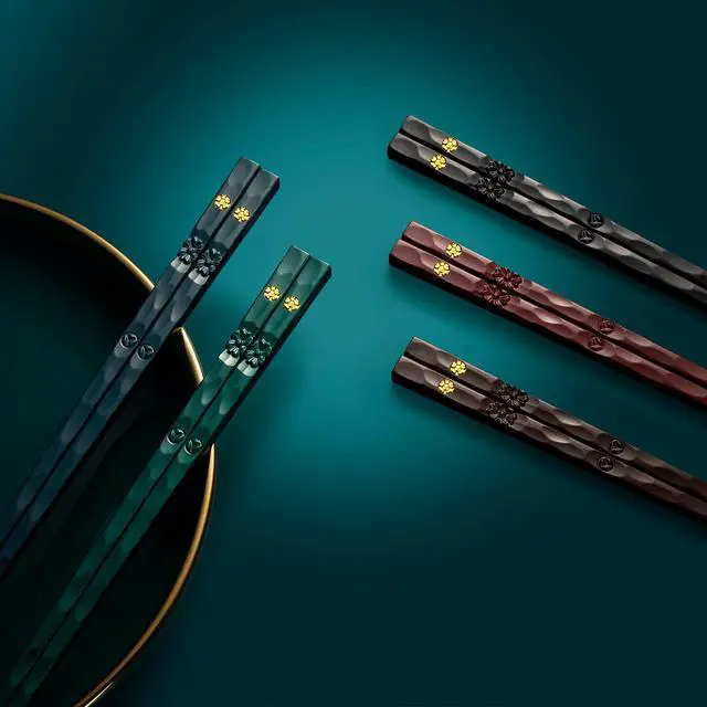 Alt view image 5 of 7 - 5 Pairs Fiberglass Multicolor Dark Color Chopsticks Reusable Non-Slip Lightweight Chinese Japanese Korean Chopsticks Dishwasher Safe, 9.6 Inch long