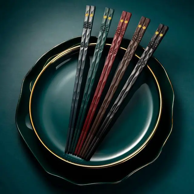 Alt view image 7 of 7 - 5 Pairs Fiberglass Multicolor Dark Color Chopsticks Reusable Non-Slip Lightweight Chinese Japanese Korean Chopsticks Dishwasher Safe, 9.6 Inch long