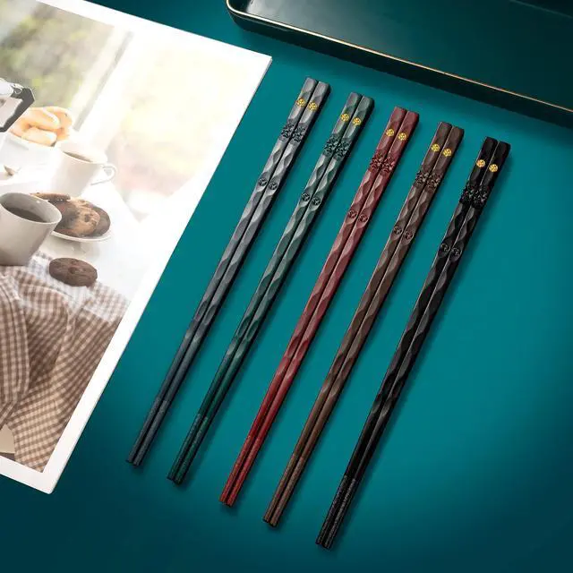 Alt view image 6 of 7 - 5 Pairs Fiberglass Multicolor Dark Color Chopsticks Reusable Non-Slip Lightweight Chinese Japanese Korean Chopsticks Dishwasher Safe, 9.6 Inch long