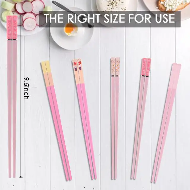 Alt view image 2 of 7 - Chopsticks Reusable Dishwasher Safe, GLAMFIELDS 5 Pairs 9.5 Inches Premium Chop Sticks Set for Sushi, Ramen, Asian Cuisine, Matte Non-slip with Gift Case, Pink