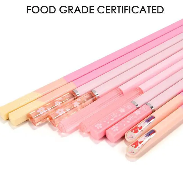 Alt view image 3 of 7 - Chopsticks Reusable Dishwasher Safe, GLAMFIELDS 5 Pairs 9.5 Inches Premium Chop Sticks Set for Sushi, Ramen, Asian Cuisine, Matte Non-slip with Gift Case, Pink
