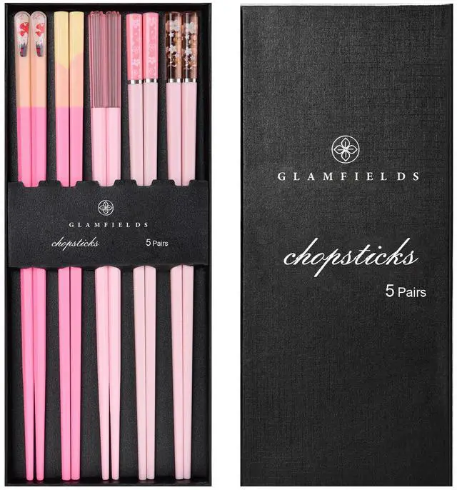 Main image of Chopsticks Reusable Dishwasher Safe, GLAMFIELDS 5 Pairs 9.5 Inches Premium Chop Sticks Set for Sushi, Ramen, Asian Cuisine, Matte Non-slip with Gift Case, Pink