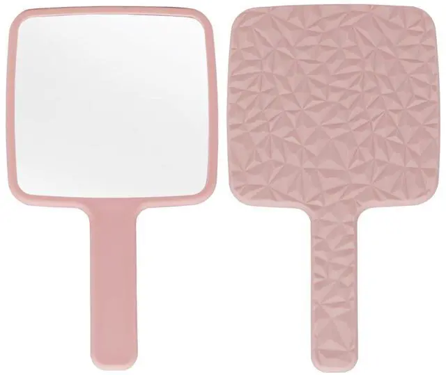 Main image of Square Hand Held Mirror Hand Mirror Travel Mirror Diamond Pattern 9 x 5.1 inch Pink