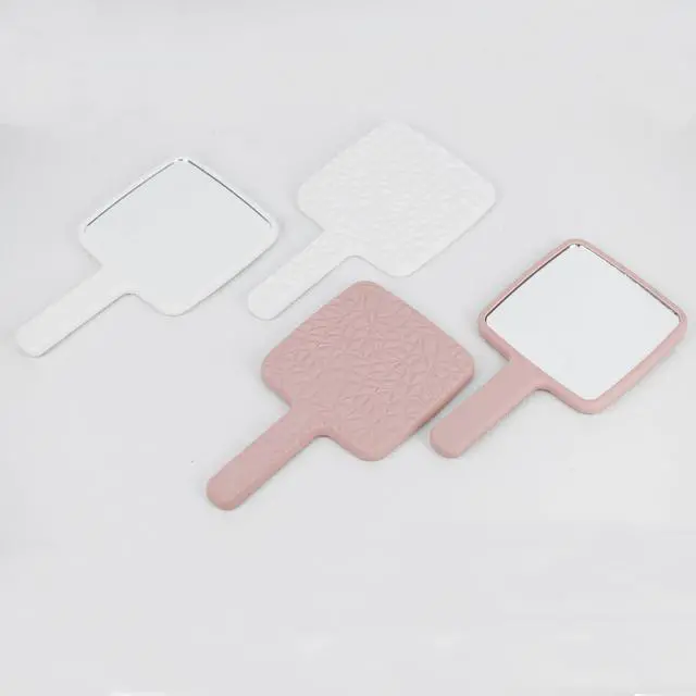 Alt view image 6 of 6 - Square Hand Held Mirror Hand Mirror Travel Mirror Diamond Pattern 9 x 5.1 inch Pink
