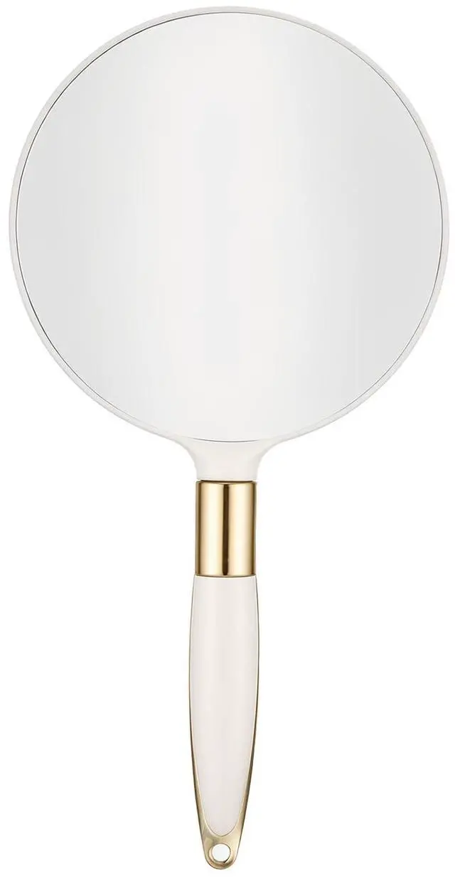 Main image of Round Hand Held Mirror with Handle, White Handheld Makeup Mirror