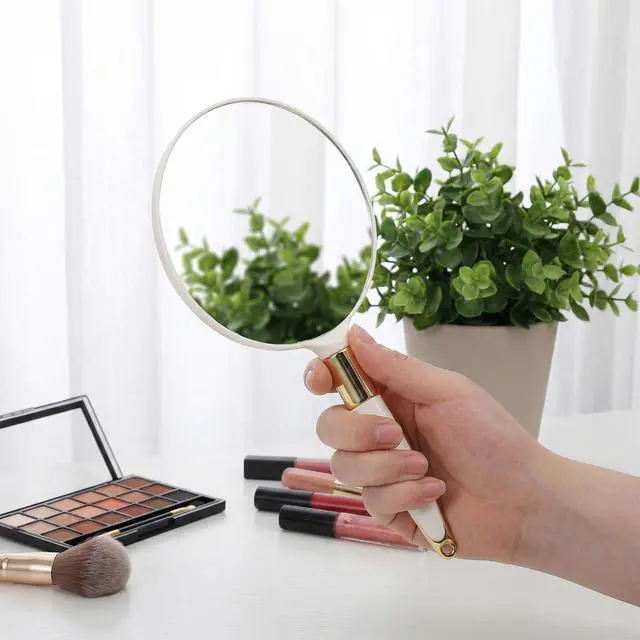 Alt view image 3 of 7 - Round Hand Held Mirror with Handle, White Handheld Makeup Mirror