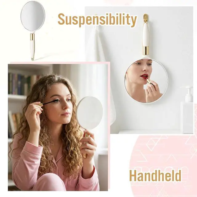 Alt view image 6 of 7 - Round Hand Held Mirror with Handle, White Handheld Makeup Mirror