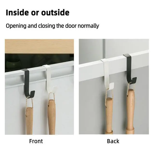Alt view image 5 of 7 - Over Cabinet Door Hooks, 4 Pack Heavy Duty Metal J-Hooks for Kitchen, Bathroom, Laundry Room, Cabinet Hooks for Hanging, Hold Up to 7 lbs, Space-Saving Organizer - White