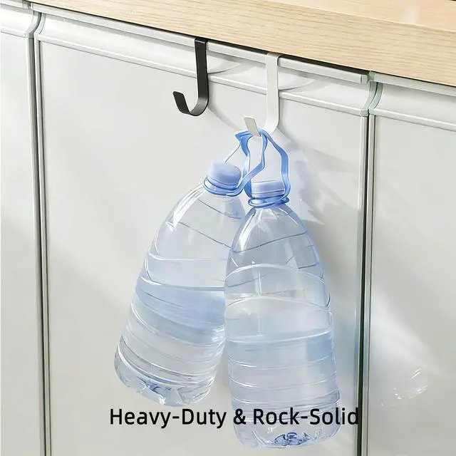 Alt view image 6 of 7 - Over Cabinet Door Hooks, 4 Pack Heavy Duty Metal J-Hooks for Kitchen, Bathroom, Laundry Room, Cabinet Hooks for Hanging, Hold Up to 7 lbs, Space-Saving Organizer - White
