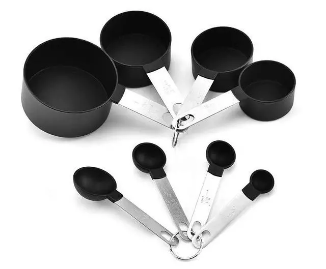 Alt view image 4 of 6 - 8 Pcs Measuring Cups and Spoons Set, Stackable Black Measuring Spoons for Measuring Dry and Liquid Ingredients Small Teaspoon with Plastic Head,Black