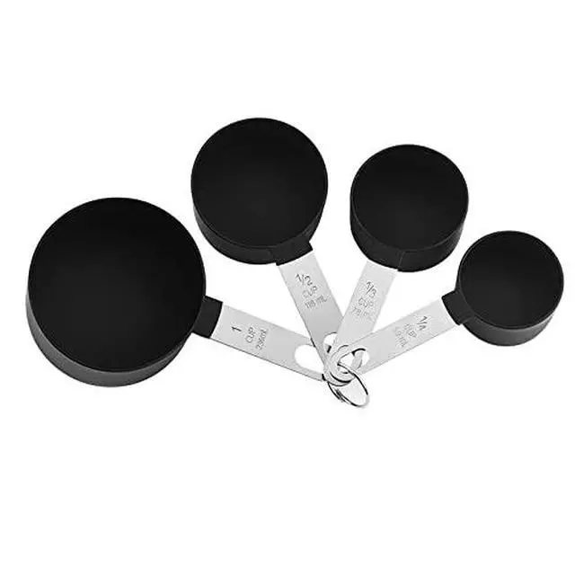 Alt view image 5 of 6 - 8 Pcs Measuring Cups and Spoons Set, Stackable Black Measuring Spoons for Measuring Dry and Liquid Ingredients Small Teaspoon with Plastic Head,Black