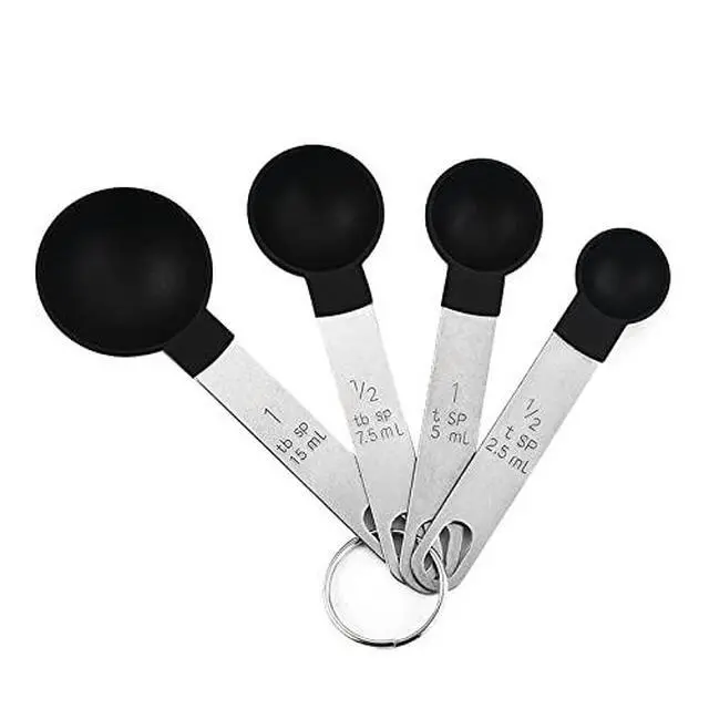 Alt view image 6 of 6 - 8 Pcs Measuring Cups and Spoons Set, Stackable Black Measuring Spoons for Measuring Dry and Liquid Ingredients Small Teaspoon with Plastic Head,Black