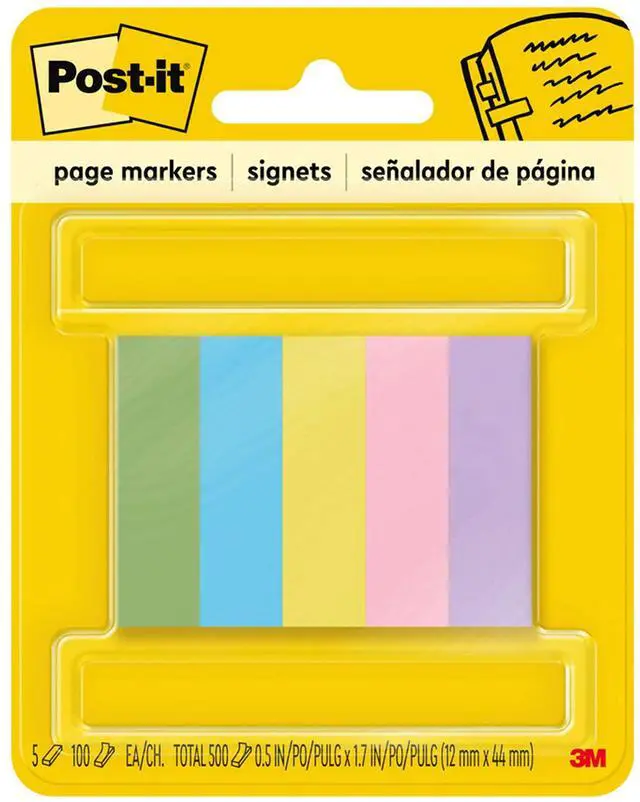 Main image of Page Markers, 1/2-inch x 1-3/4 Inch, Ideal for Temporary Marking and Noting In Books, Assorted Ultra Colors, 500 per Pack