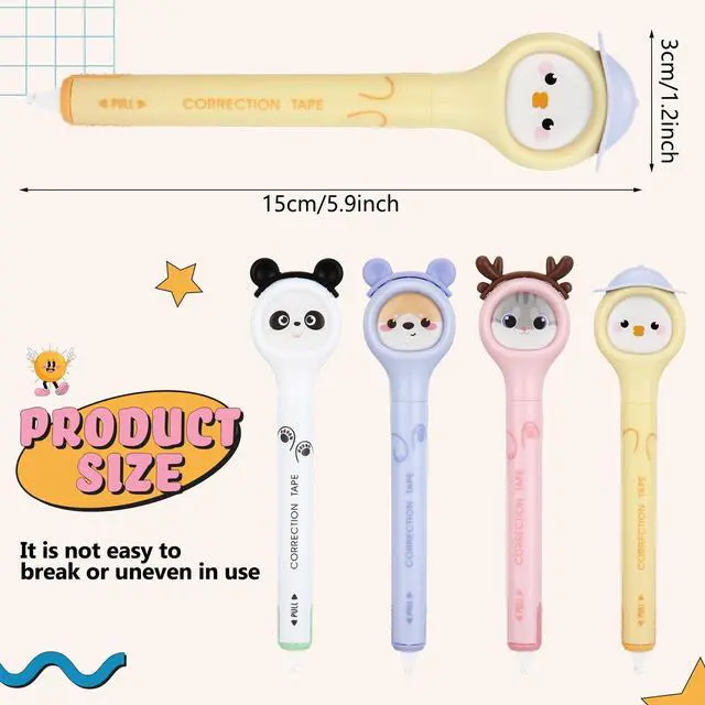 Alt view image 2 of 6 - 4 Pcs Cute Correction Tape Pen for Instant Correction Cartoon Correction Tape Easy to Use Pen Shaped Applicator Kawaii Birthday Gifts for Women Office Supplies Small Gift Animal Lovers