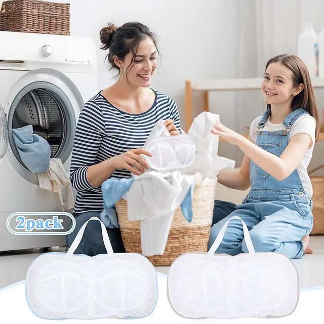 Alt view image 7 of 7 - 2 Pcs Bra Washing Bags for Laundry, Bra Bags for Washing Machine Lingerie Wash Dryer Bag Non-Deform 3D Protective Bracket Case with Handle Zipper for Women Laundry Storage Washing Delicates