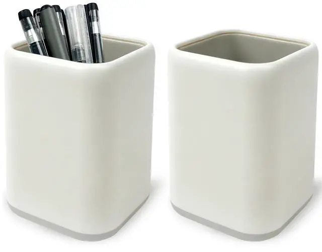 Main image of 2-Pack Gray Desk Pen Holder Stand, Simple Modern Desktop Organizer for Pens, Makeup Brushes, Study, Home, and Office Use