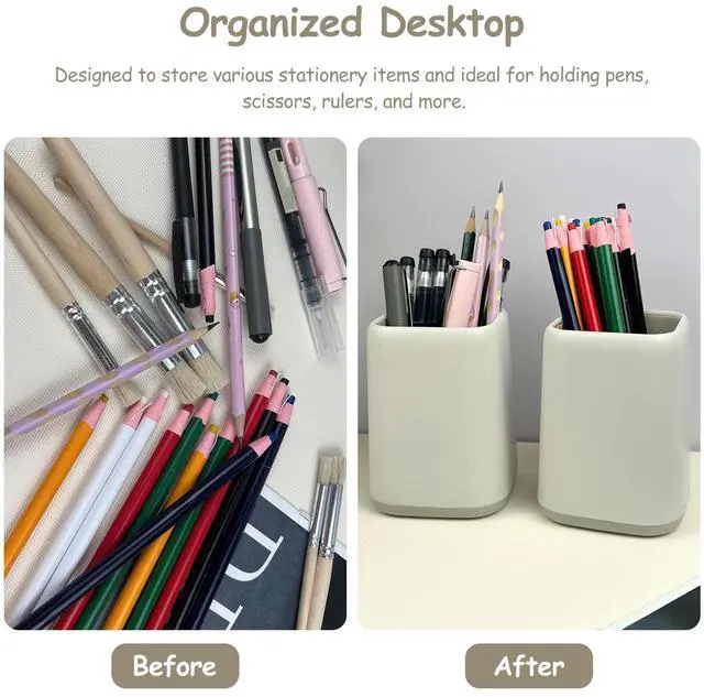 Alt view image 5 of 7 - 2-Pack Gray Desk Pen Holder Stand, Simple Modern Desktop Organizer for Pens, Makeup Brushes, Study, Home, and Office Use