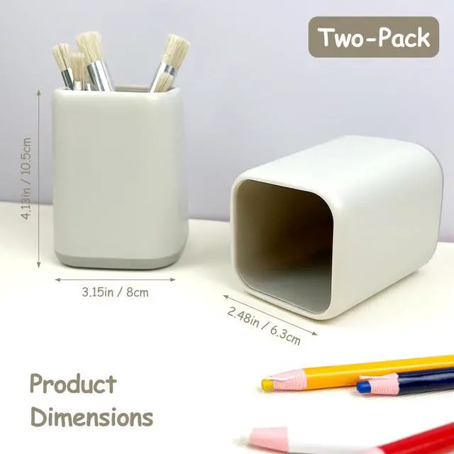 Alt view image 6 of 7 - 2-Pack Gray Desk Pen Holder Stand, Simple Modern Desktop Organizer for Pens, Makeup Brushes, Study, Home, and Office Use