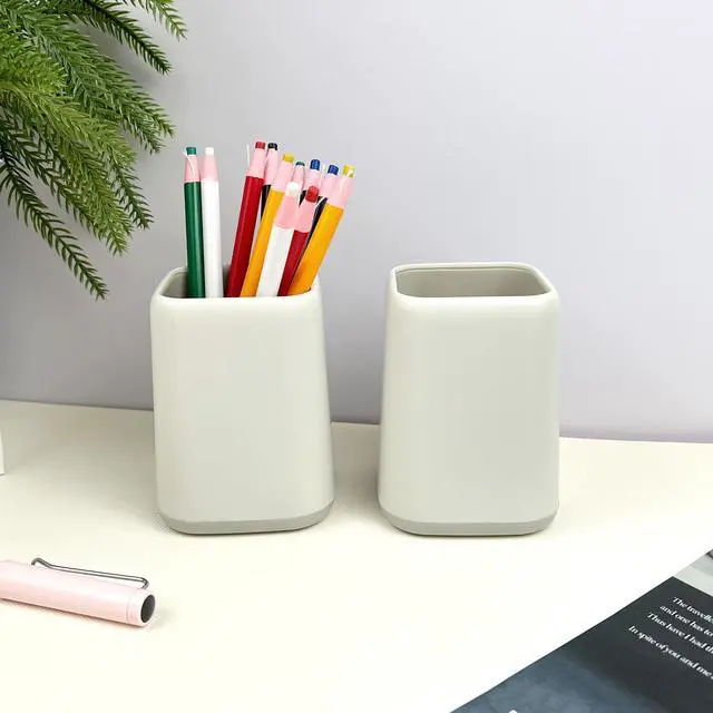 Alt view image 7 of 7 - 2-Pack Gray Desk Pen Holder Stand, Simple Modern Desktop Organizer for Pens, Makeup Brushes, Study, Home, and Office Use