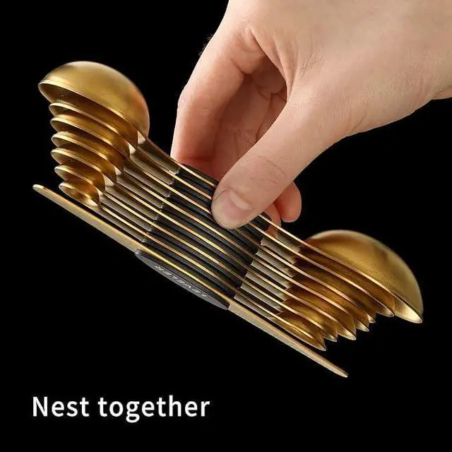 Alt view image 3 of 5 - Gold Magnetic Measuring Spoons Set of 8 Stainless Steel Stackable Dual-Sided Spoons with Leveler, Fits Spice Jars, Baking & Cooking Kitchen Tools