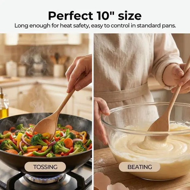 Alt view image 2 of 7 - 10 Inch Wooden Spoons for Cooking, 3PCS European Beech Wood Mixing Spoons, Heat Resistant, Non-Scratch for Nonstick Pans & Soup Pots, Ideal for Home Kitchen Stirring, Serving & Baking