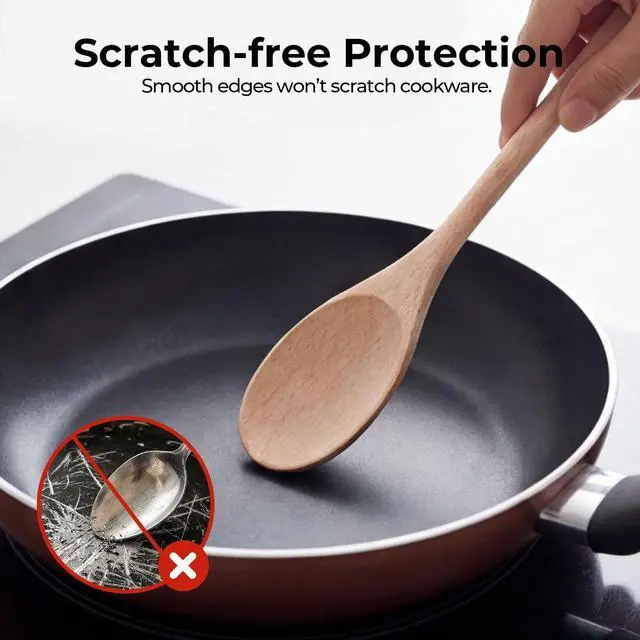 Alt view image 4 of 7 - 10 Inch Wooden Spoons for Cooking, 3PCS European Beech Wood Mixing Spoons, Heat Resistant, Non-Scratch for Nonstick Pans & Soup Pots, Ideal for Home Kitchen Stirring, Serving & Baking