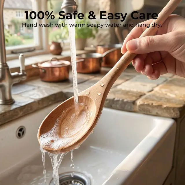 Alt view image 6 of 7 - 10 Inch Wooden Spoons for Cooking, 3PCS European Beech Wood Mixing Spoons, Heat Resistant, Non-Scratch for Nonstick Pans & Soup Pots, Ideal for Home Kitchen Stirring, Serving & Baking