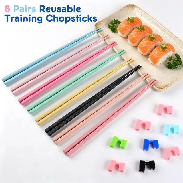 Alt view image 2 of 7 - 8 Pairs Reusable Training Kid Adult Chopsticks and Trainers for Beginners, 9.45 Inch Fiberglass Japanese Training Chopsticks Helpers Set, Reusable, Dishwasher Safe, Non-Slip, Easy to Use Chop sticks