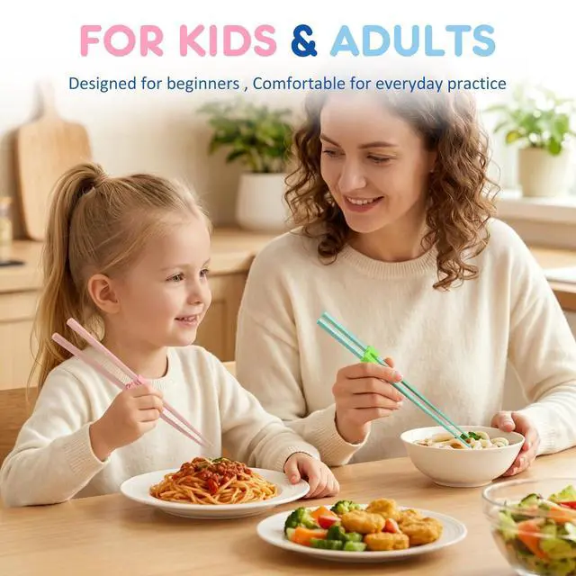 Alt view image 6 of 7 - 8 Pairs Reusable Training Kid Adult Chopsticks and Trainers for Beginners, 9.45 Inch Fiberglass Japanese Training Chopsticks Helpers Set, Reusable, Dishwasher Safe, Non-Slip, Easy to Use Chop sticks
