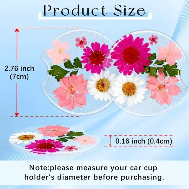 Alt view image 3 of 6 - Flower Car Cup Holder Coasters for Women - 2.75 Inch Cute Resin Clear Automotive Drink Cupholder Insert Car Accessories 2 Pack Pink
