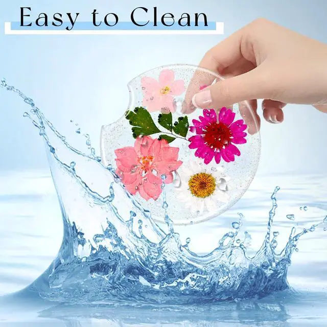 Alt view image 4 of 6 - Flower Car Cup Holder Coasters for Women - 2.75 Inch Cute Resin Clear Automotive Drink Cupholder Insert Car Accessories 2 Pack Pink