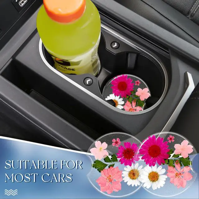 Alt view image 5 of 6 - Flower Car Cup Holder Coasters for Women - 2.75 Inch Cute Resin Clear Automotive Drink Cupholder Insert Car Accessories 2 Pack Pink