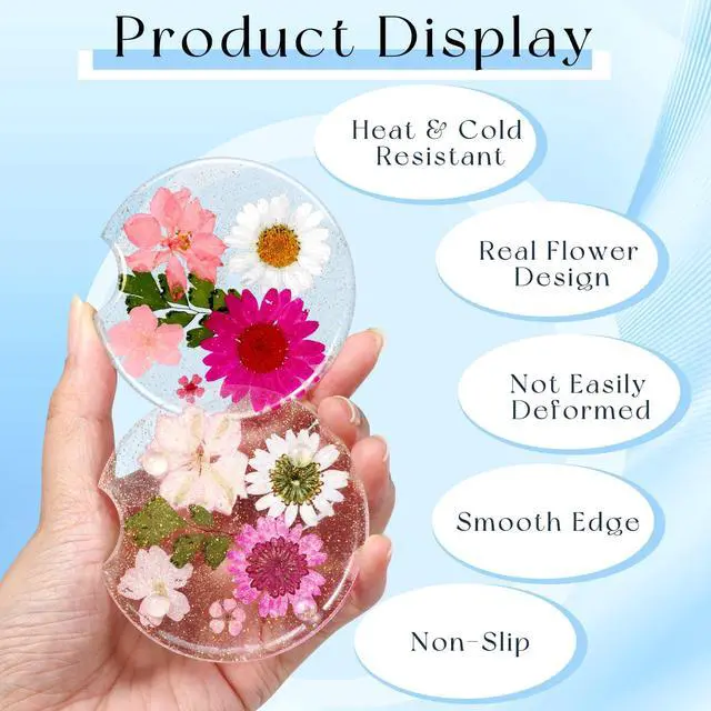 Alt view image 2 of 6 - Flower Car Cup Holder Coasters for Women - 2.75 Inch Cute Resin Clear Automotive Drink Cupholder Insert Car Accessories 2 Pack Pink